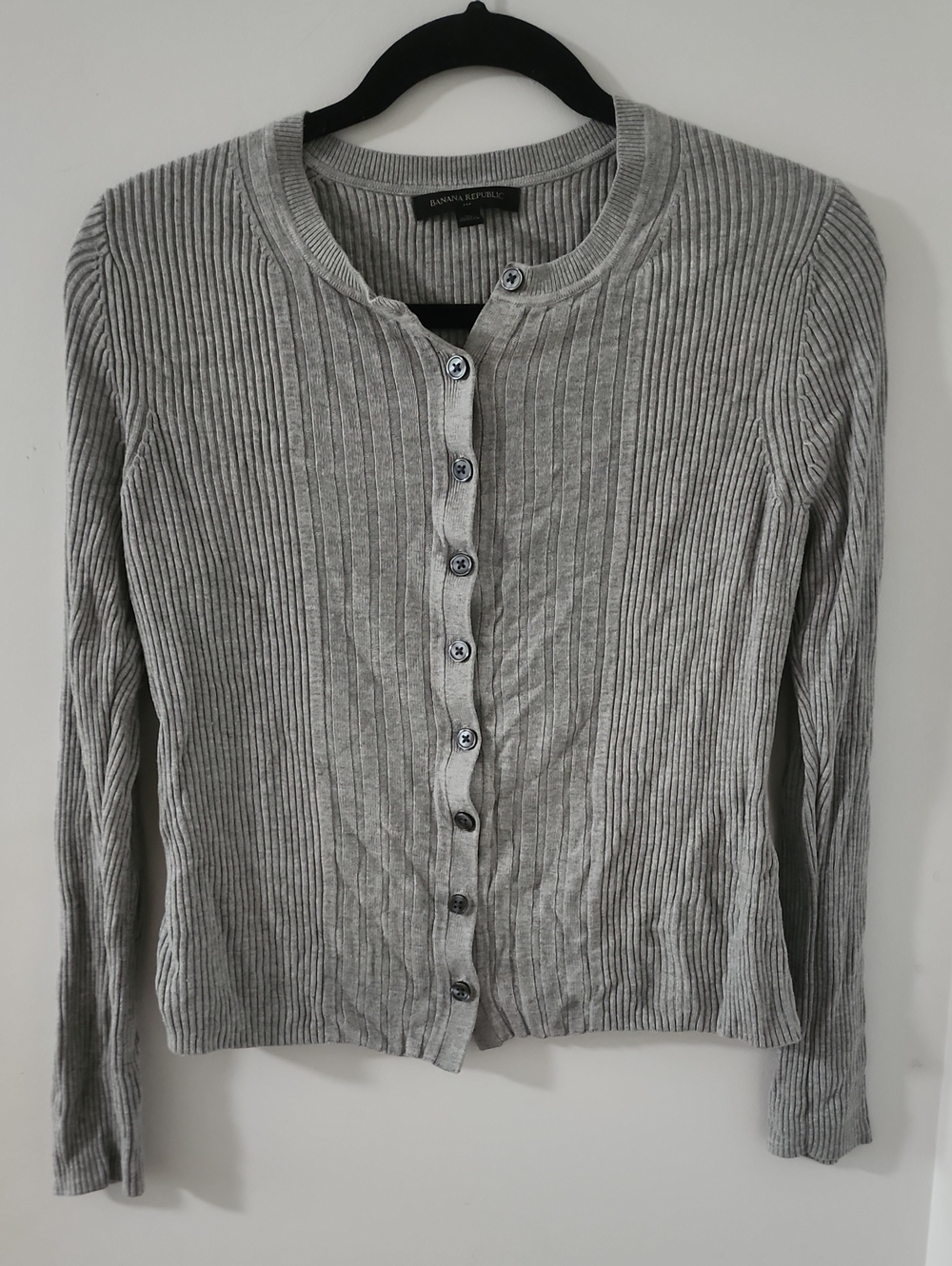 Banana Republic Gray Ribbed Button-Up Cardigan